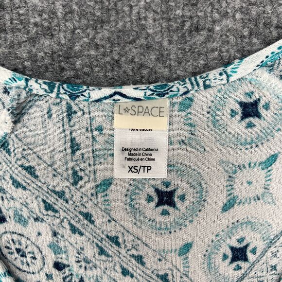 L Space Aubrey Romper Womens XS Extra Small Blue Patchwork Boho Tassel Tie Short - Picture 6 of 12